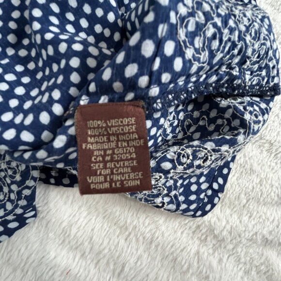 Ranna Gill Women's Sleeveless Ruffled Top Embroidered Hem Polka Dots Blue Size 0 - Picture 4 of 8